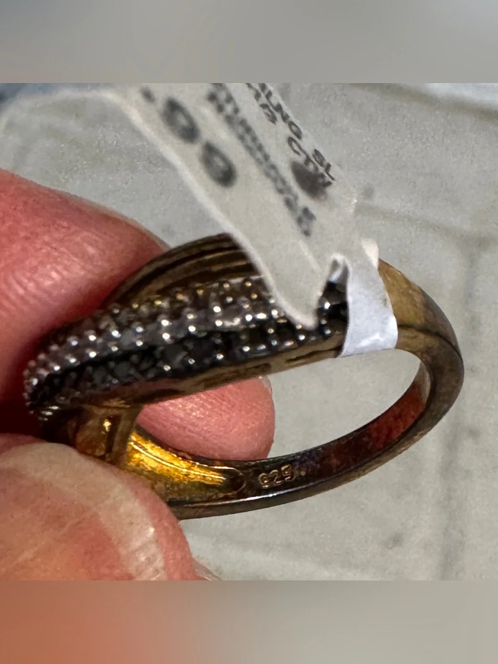 14K Gold Over Sterling Silver 1/3 CTW Brown Black White Diamond Crossover Ring
